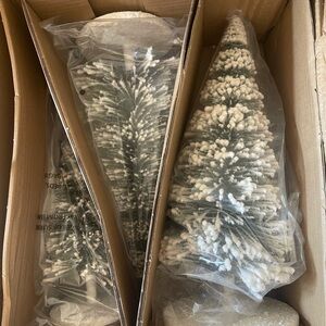 Flocked Mini Holiday Snow-Kissed Tree Set - White and Green.  15”, 13”, 10”